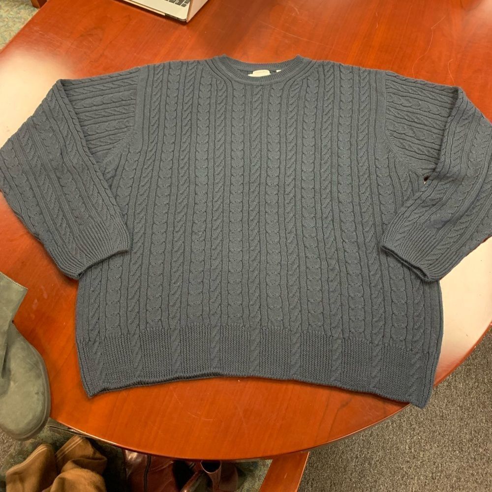 Alex Cannon Italian Wool & Acrylic Slate Blue Cable Knit Sweater sz XL EUC